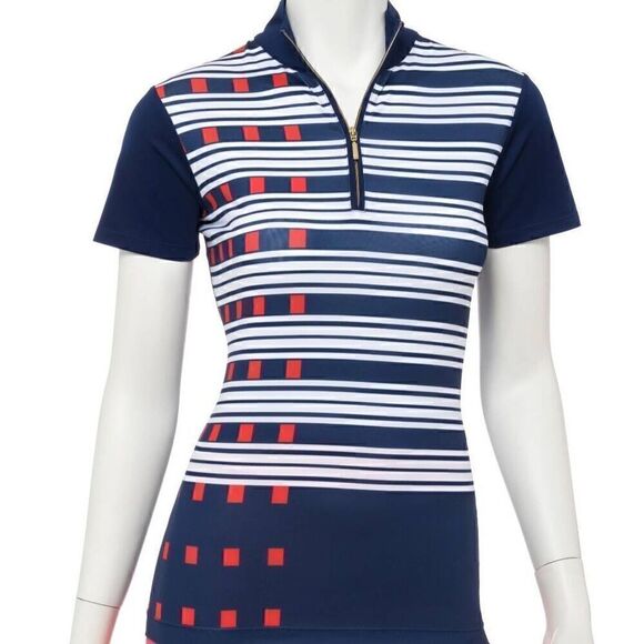 NWT EP Pro Womens Short Sleeve Exploded Dash Stripe Print Zip Golf Polo Top L - Picture 12 of 13